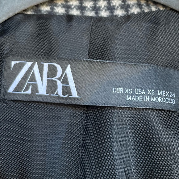 ZARA Gray & Blue Checkered Plaid Houndstooth Double Breasted Soft Faux Wool Coat - Picture 10 of 11